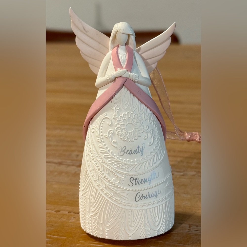 Breast Cancer Pink and White Angel Ornament.